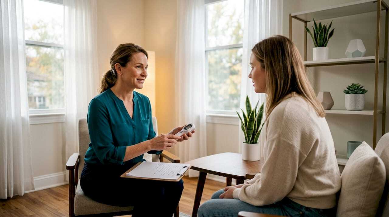 Cosmetic consultation between practitioner and client