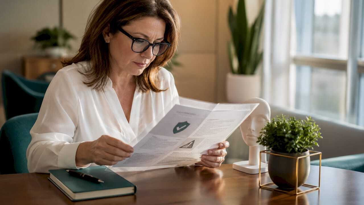 Woman reviewing cosmetic treatment safety documents