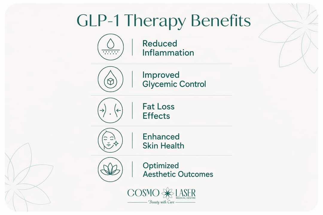 Infographic showing key GLP-1 therapy benefits
