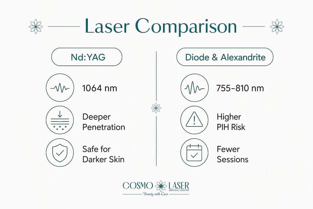 Infographic comparing Nd:YAG with diode and alexandrite lasers