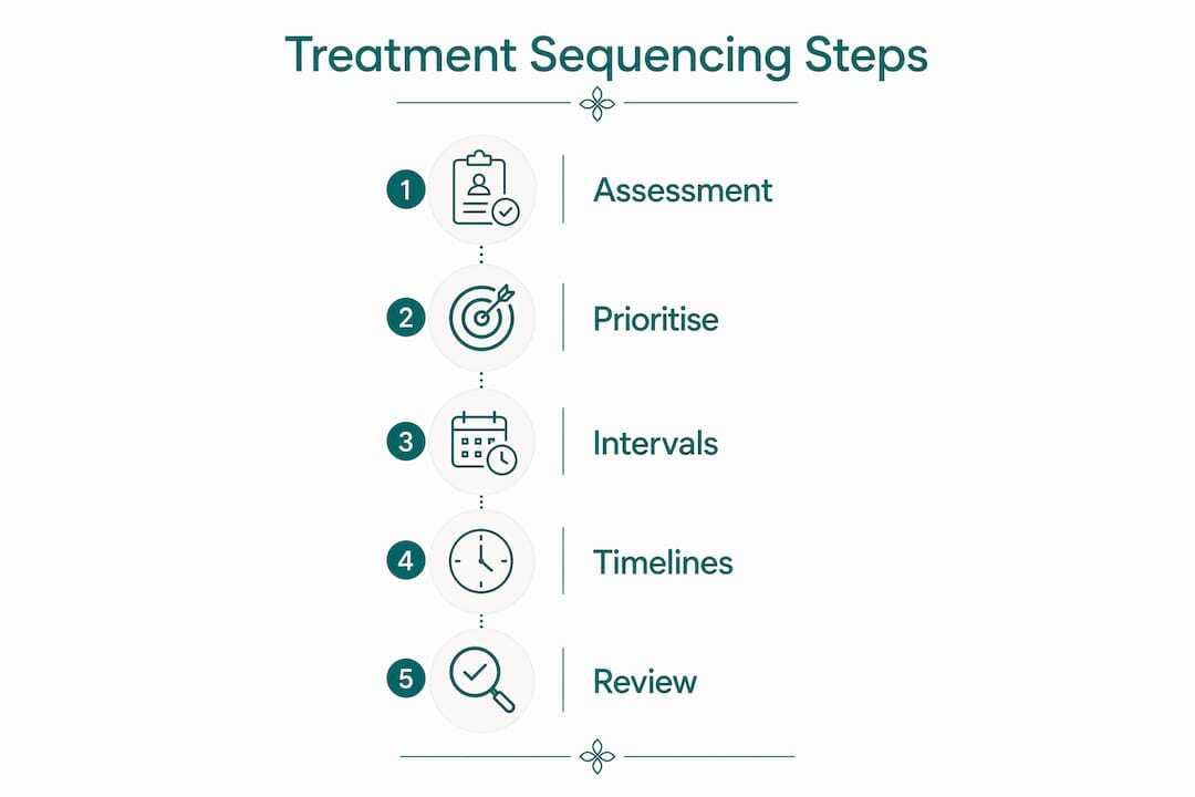 Infographic showing steps for safe cosmetic treatment sequencing