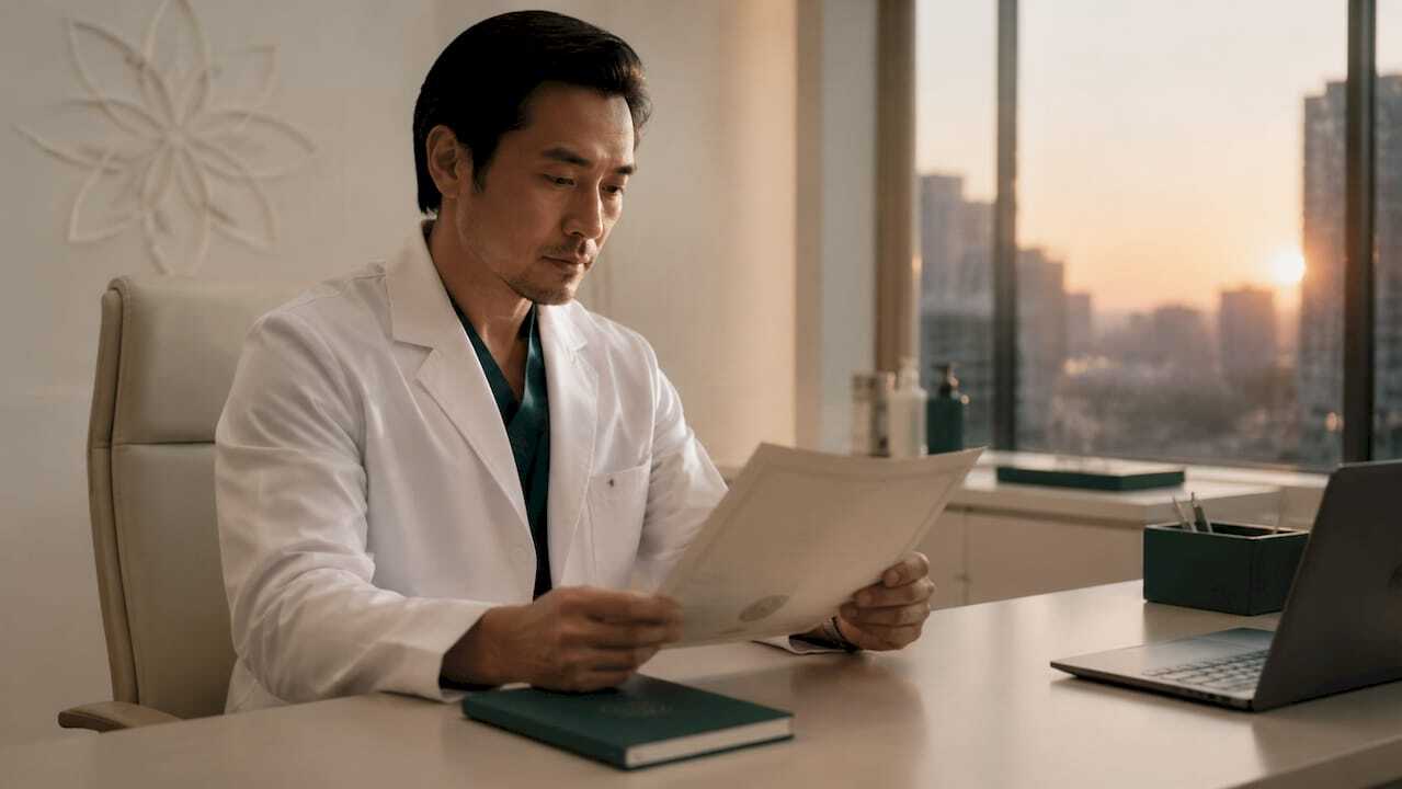 Practitioner checking professional registration certificate