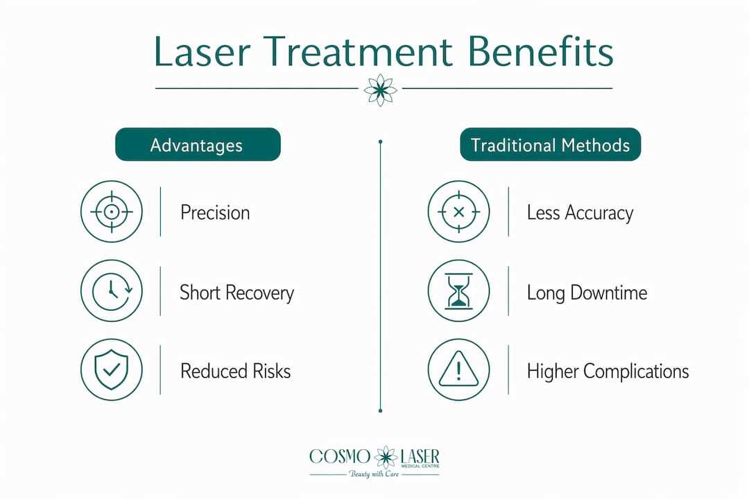 Infographic comparing laser treatment benefits to traditional methods